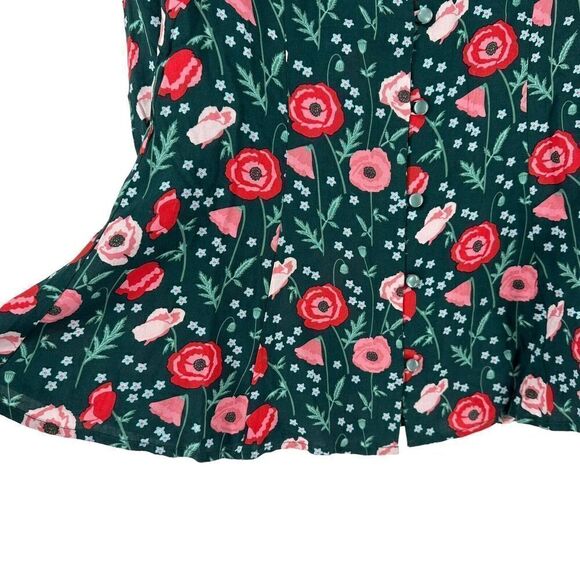 Matilda Jane Top Size S Green Floral Long Sleeve V Neck Yester Year Preppy Rose - Picture 4 of 7